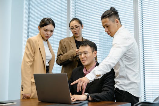 A group of coworkers collaborating on a project